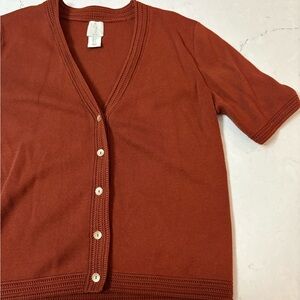 Joie V-Neck Short Sleeve Button Front Sz S Orange Women Cardigan Quiet Luxury